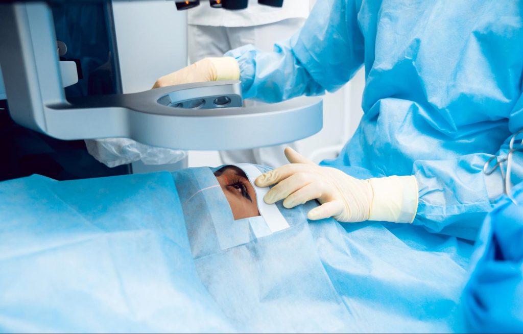 Patient undergoing bladeless laser cataract surgery with modern technology for cataract treatment