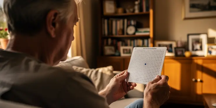 a man self-testing his eyes