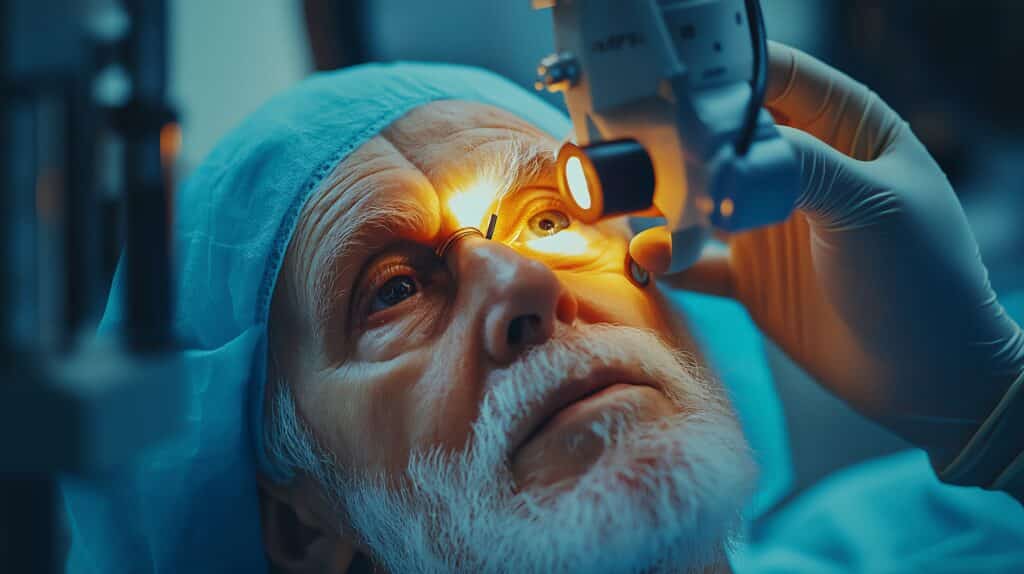 a senior man receiving presbyopia surgery