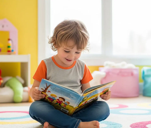 a kid is reading in school