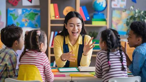 teacher teaching the children in the class